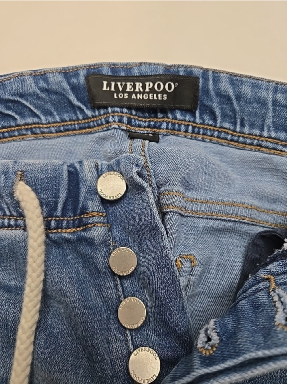 Liverpool Size 6 Light Wash Straight Ankle Jeans Drawstring Waist Cotton Stretch - Picture 3 of 9